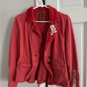 Aratta Coral Velvet-Trimmed Blazer